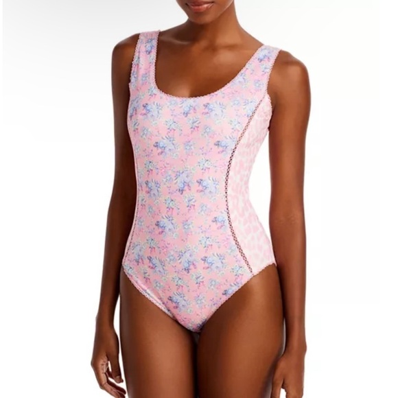 LoveShackFancy floral pink deep low scoop back one piece swimsuit - Picture 5 of 6